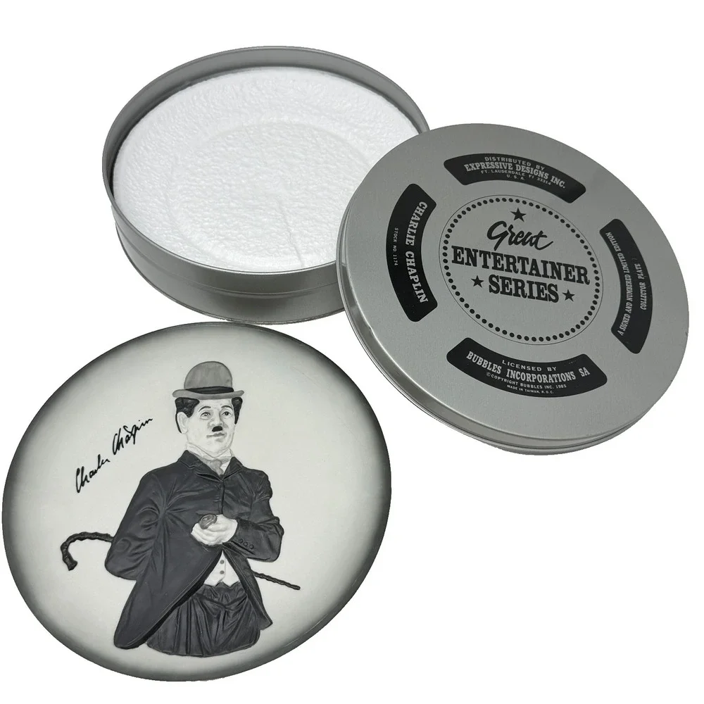 Charlie Chaplin W.C. Fields Collector Plates Great Entertainer 1985 Tin Set